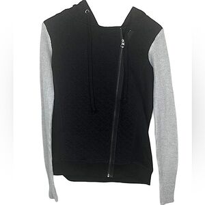 XS Venus Quilted Black & Gray Raglan Zip Up Moto‎ Cardigan Sweater Jacket Hoodie